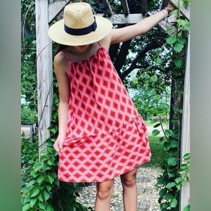 Geometric Spaghetti Strap Ruffle Hem Dress